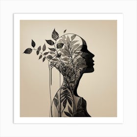 Silhouette of a bald girl with wild vine  Art Print