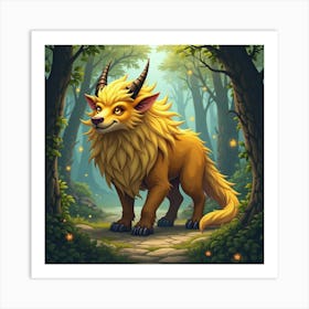 A Legendary Beast With Golden Fur In A Magical, Hidden Realm 1 Art Print