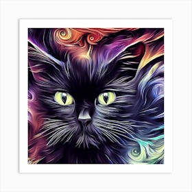 Black Cat With Swirls Art Print