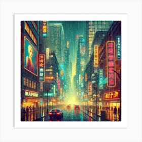 Rainy Night City Art Print