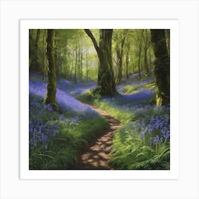 Woodland Path through the Bluebells in Spring Art Print