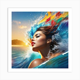 Woman In The Ocean Art Print