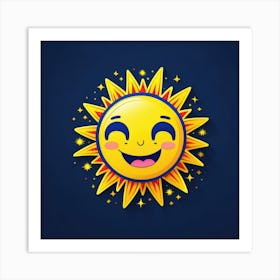 Lovely smiling sun on a blue gradient background 96 Art Print