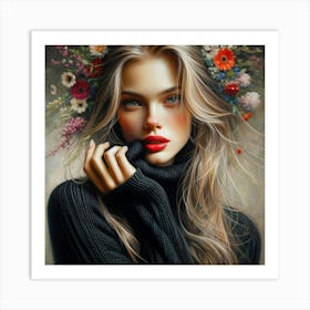 Beautiful Girl With Flowers 9 Art Print