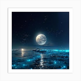 Full Moon Over The Ocean Art Print