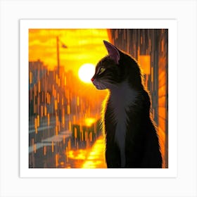 Cat In The Rain Art Print