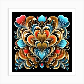 Abstract art of exotic flowers with vibrant abstract hearts in their designs, hearts, 13 Art Print