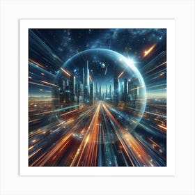 Futuristic Cityscape In Space Art Print