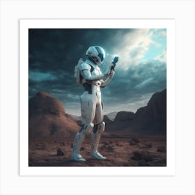 Futuristic Man Standing In The Desert Art Print