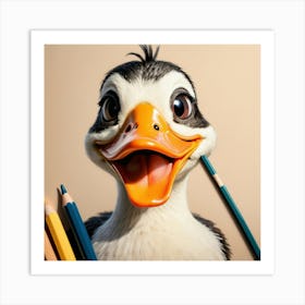 Duck With Pencils 1 Art Print