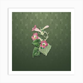 Vintage Blushing Lophospermum Botanical on Lunar Green Pattern n.1846 Art Print