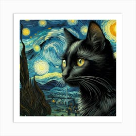 Starry Night Cat Art Print