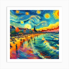  A Van Gogh Style Beach Front With Bright Colors And Thick Brushstrokes 2 Art Print