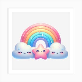 Rainbow Clouds And Stars Art Print