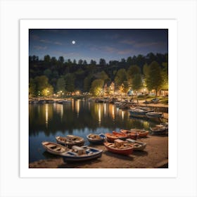 Boats At Night 1 Art Print