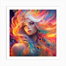 Beautiful Girl With Colorful Hair Art Print