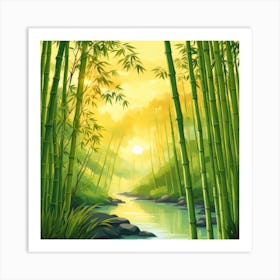 A Stream In A Bamboo Forest At Sun Rise Square Composition 189 Art Print