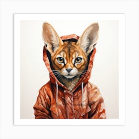 Watercolour Cartoon Caracal In A Hoodie Art Print