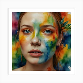 Young Woman With Colorful Face Paint Art Print