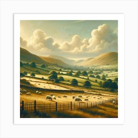 Sheep Grazing In A Field Art Print