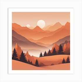 Misty mountains background in orange tone 107 Art Print