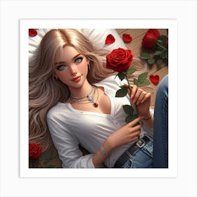 Beautiful Girl With Roses 3 Art Print