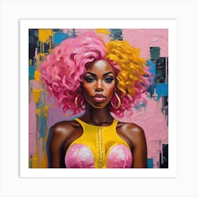 'Black Girl With Pink Hair' 1 Art Print