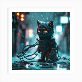 Kitty In The Rain Art Print