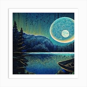 Moonlight Over The Lake Art Print