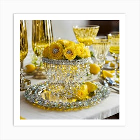 Glassware Set Up On Top Of A White Table Mixed Wit (11) Art Print