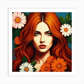 Girl With Flowers Art Print