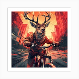 Deer On A Bike Art Print