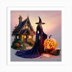 Witch With Pumpkin 1 Art Print