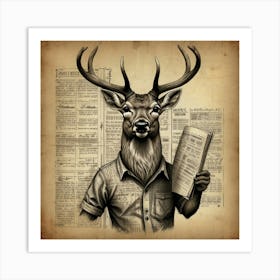 Deer With Newspaper Art Print