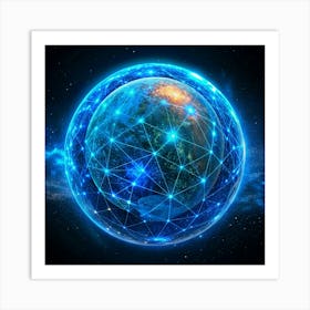 Earth Globe With Network Connections In Space Art Print