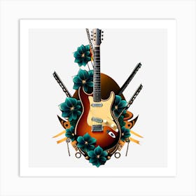 Electric Guitar With Flowers Art Print