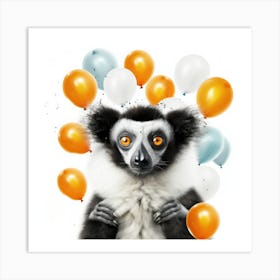 Lemur With Balloons 4 Art Print