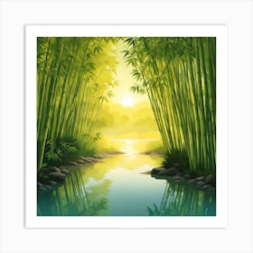A Stream In A Bamboo Forest At Sun Rise Square Composition 91 Art Print
