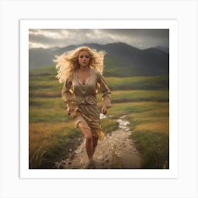 Dreamshaper V7 This Very Beautiful And Shy Blonde Woman Runs A 0 Art Print