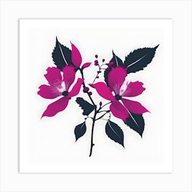 Branches with fuchsia flowers white background Art Print