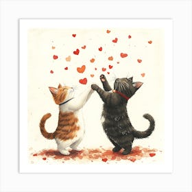 Dancing Cats Under Falling Heart Art Print