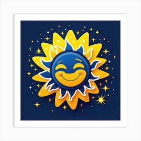 Lovely smiling sun on a blue gradient background 76 Art Print