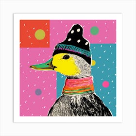 Duck In A Hat Colourful Geometric 1 Art Print