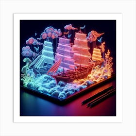 Luminous sailboats amid thick smoke 7 Art Print