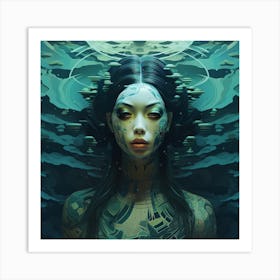 Asian Woman With Tattoos Art Print