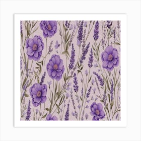 seamless pattern of Lavender Flowers Art Print