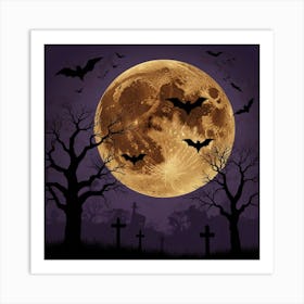 Full Moon And Bats 1 Art Print