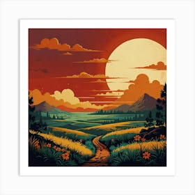 Default Retro Sun Landscape Art 2 Art Print