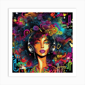 Afro Girl With Headphones 7 Art Print