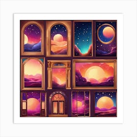 Abstract Doors And Windows Frames Universe Stars Art Print